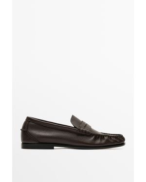 MASSIMO DUTTI Soft Shirred Leather Loafer - Brown