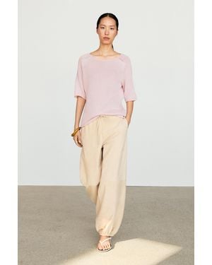 MASSIMO DUTTI 100% Cotton Boat Neck Knit Sweater - Pink