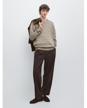 MASSIMO DUTTI Relaxed Fit Wool Blend Trousers - White