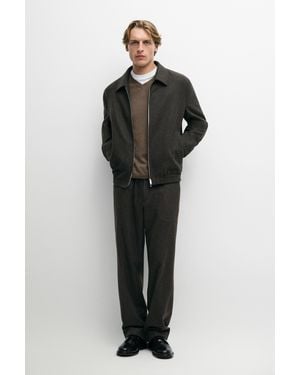 MASSIMO DUTTI Wool Blend Flannel Bomber, Total Look - Black