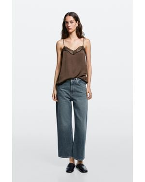 MASSIMO DUTTI Mid-Waist Cropped Wide-Leg Jeans - Blue