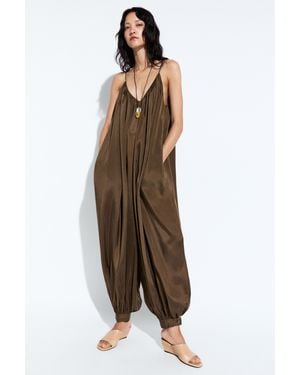 MASSIMO DUTTI Flowing Sarouel Jumpsuit - Brown
