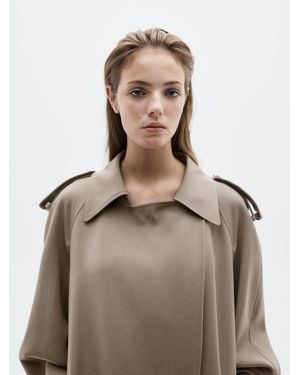 MASSIMO DUTTI 100% Wool Oversize Trench Coat - Brown