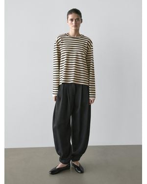 MASSIMO DUTTI Oversize Striped Cotton Blend T-Shirt - Grey