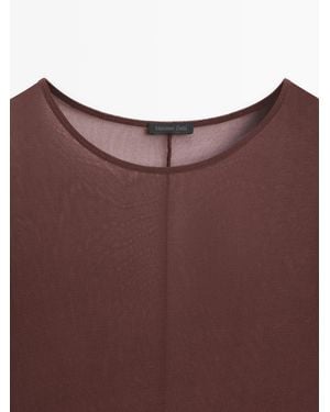 MASSIMO DUTTI Long Sleeve Silk T-Shirt - Black