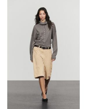 MASSIMO DUTTI Long Suede Bermuda Shorts - Natural