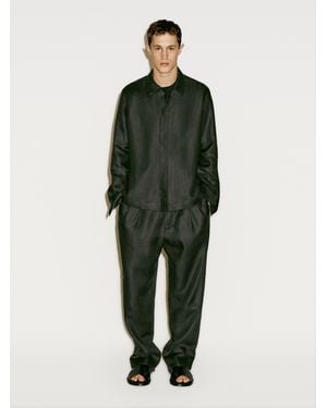 MASSIMO DUTTI Pantalón Doble Pinza 100% Lino - Verde