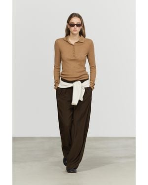 MASSIMO DUTTI Suede Long Sleeve Mock-Neck T-Shirt - White