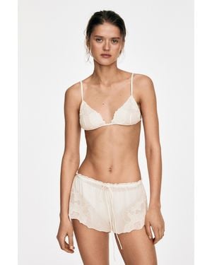 MASSIMO DUTTI Flowing Shorts With Embroidered Detail - Natural