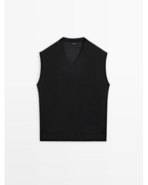 MASSIMO DUTTI Weste Aus Merinowolle Mit V-Ausschnitt - Weiß