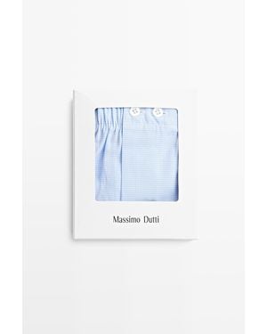 MASSIMO DUTTI 100% Cotton Micro-Check Boxers - Blue