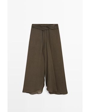 MASSIMO DUTTI Halfdoorschijnende Broekrok Van Linnenmix - Groen