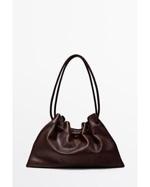 MASSIMO DUTTI Nappa Leather Ruffled Bag - Brown