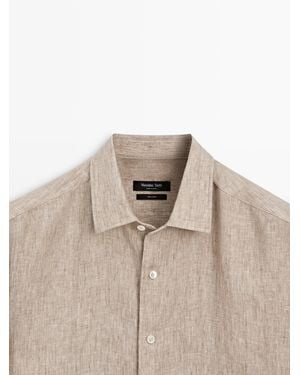 MASSIMO DUTTI 100% Linen Regular Fit Shirt - White
