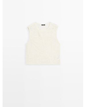 MASSIMO DUTTI Opengewerkte Crochet Top - Wit