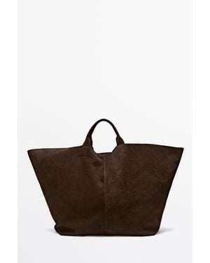 MASSIMO DUTTI Maxi Suede Tote Bag - Brown