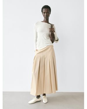 MASSIMO DUTTI 100% Cotton Semi-Sheer T-Shirt With Collar Detail - White