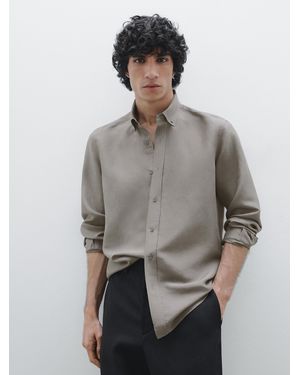 MASSIMO DUTTI Leichtes Hemd Mit Leinenanteil Im Slim-Fit - Grau