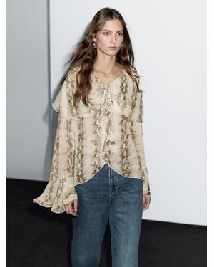 MASSIMO DUTTI Snakeskin Print Blouse With Ruffles - Natural