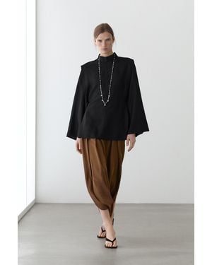 MASSIMO DUTTI Mock Turtleneck Shirt With Tie Details - Black