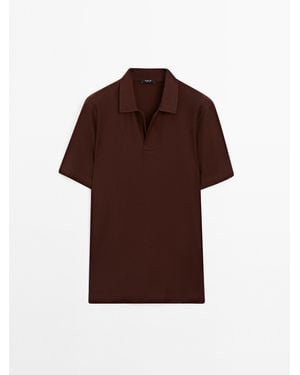 MASSIMO DUTTI Polo Met Structuur En Verborgen Knoop - Bruin