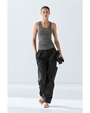 MASSIMO DUTTI Barrel Fit Cargo Trousers - Black