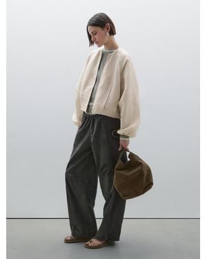 MASSIMO DUTTI Frayed Linen And Silk Bomber Jacket - White