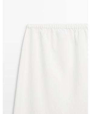 MASSIMO DUTTI 100% Linen Elasticated Waist Midi Skirt - White