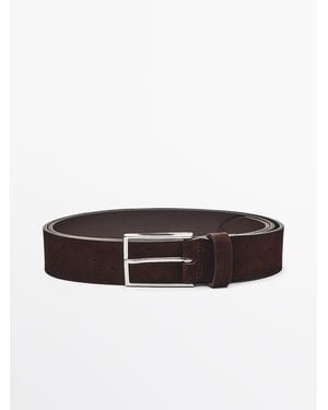 MASSIMO DUTTI Plush Nappa Leather Belt With Nickel Buckle - Brown
