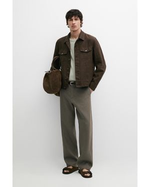 MASSIMO DUTTI 100% Linen Straight-Leg Trousers - Green