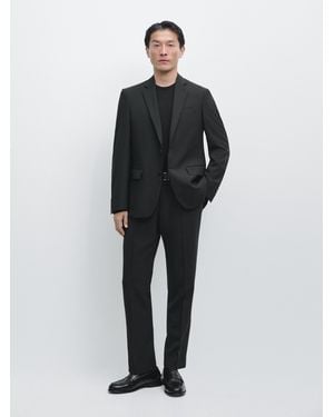 MASSIMO DUTTI Wide-Leg Cold Wool Suit Pants - Black