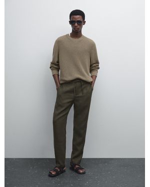 MASSIMO DUTTI 100% Linen Jogger Trousers - Grey