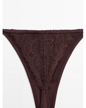 MASSIMO DUTTI Silk Thong With Lace Detail - Brown
