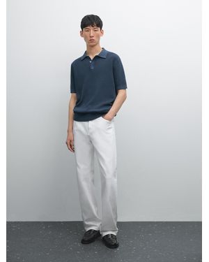 MASSIMO DUTTI Strick-Poloshirt Aus Baumwolle Mit Strukturmuster - Grau