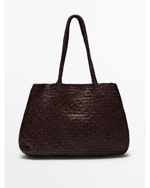 MASSIMO DUTTI Tote-Bag-Tasche Aus Geflochtenem Nappaleder - Braun