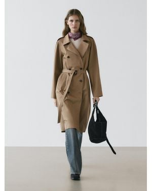 MASSIMO DUTTI 100% Cotton Trench Coat - Brown