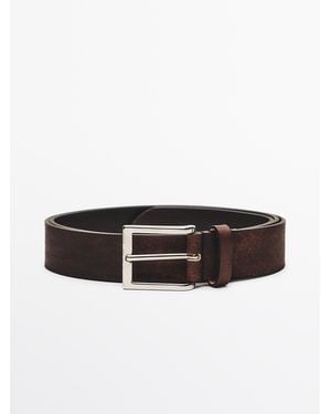 MASSIMO DUTTI Distressed Leather Belt - White
