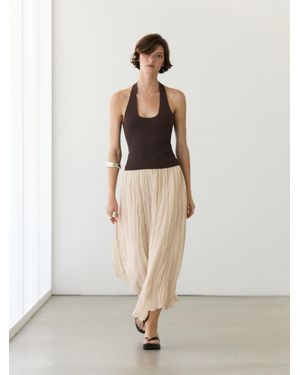 MASSIMO DUTTI Flowing Midi Skirt With Pleated Detail - White