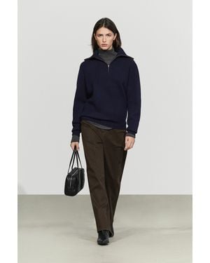 MASSIMO DUTTI Strickpullover Mit Stehkragen Und Reißverschluss - Blau