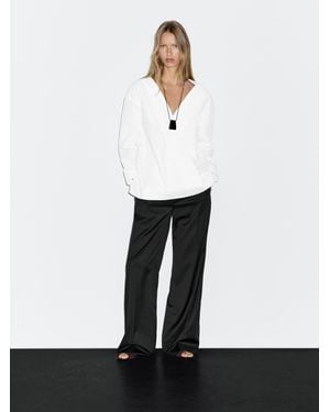 MASSIMO DUTTI 100% Cotton Surplice Blouse - White
