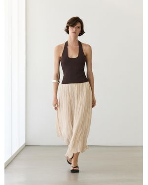 MASSIMO DUTTI Flowing Midi Skirt With Pleated Detail - White