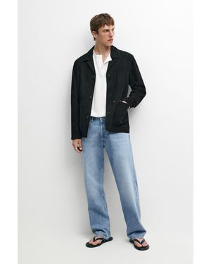 MASSIMO DUTTI Suede Leather Jacket With Pockets - Black