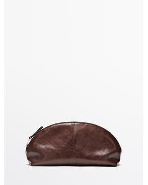 MASSIMO DUTTI Nappa Leather Toiletries Bag - Brown