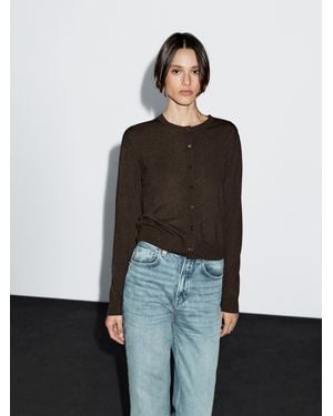 MASSIMO DUTTI Wool Blend Knit Cardigan With Crew Neck - Black