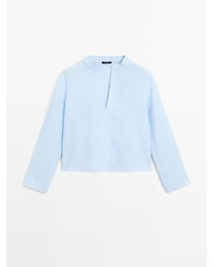 MASSIMO DUTTI 100% Linnen Chambray Overhemd - Blauw