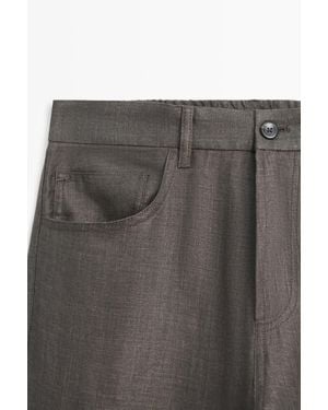 MASSIMO DUTTI Wide-Leg Linen Denim-Effect Trousers - Grey
