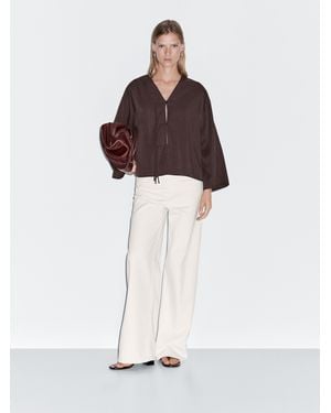 MASSIMO DUTTI Cropped Shirt With Drawstring Detail - White