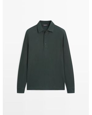 MASSIMO DUTTI Piqué Polo Met Structuur En Lange Mouw - Groen
