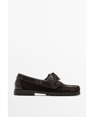 MASSIMO DUTTI Combined Leather Boat Shoe - White