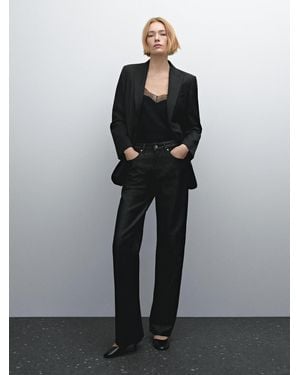 MASSIMO DUTTI Jeans Wide Leg A Vita Media Effetto Metallizzato - Nero